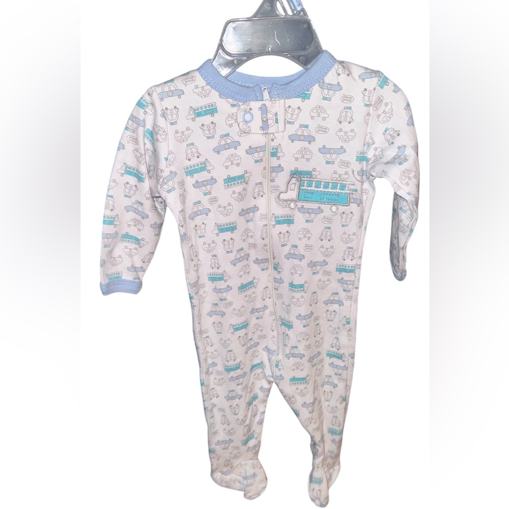 NWOT’s Swiggles Adorable Blue & White Fire Truck Kids One Piece Footie Pajamas